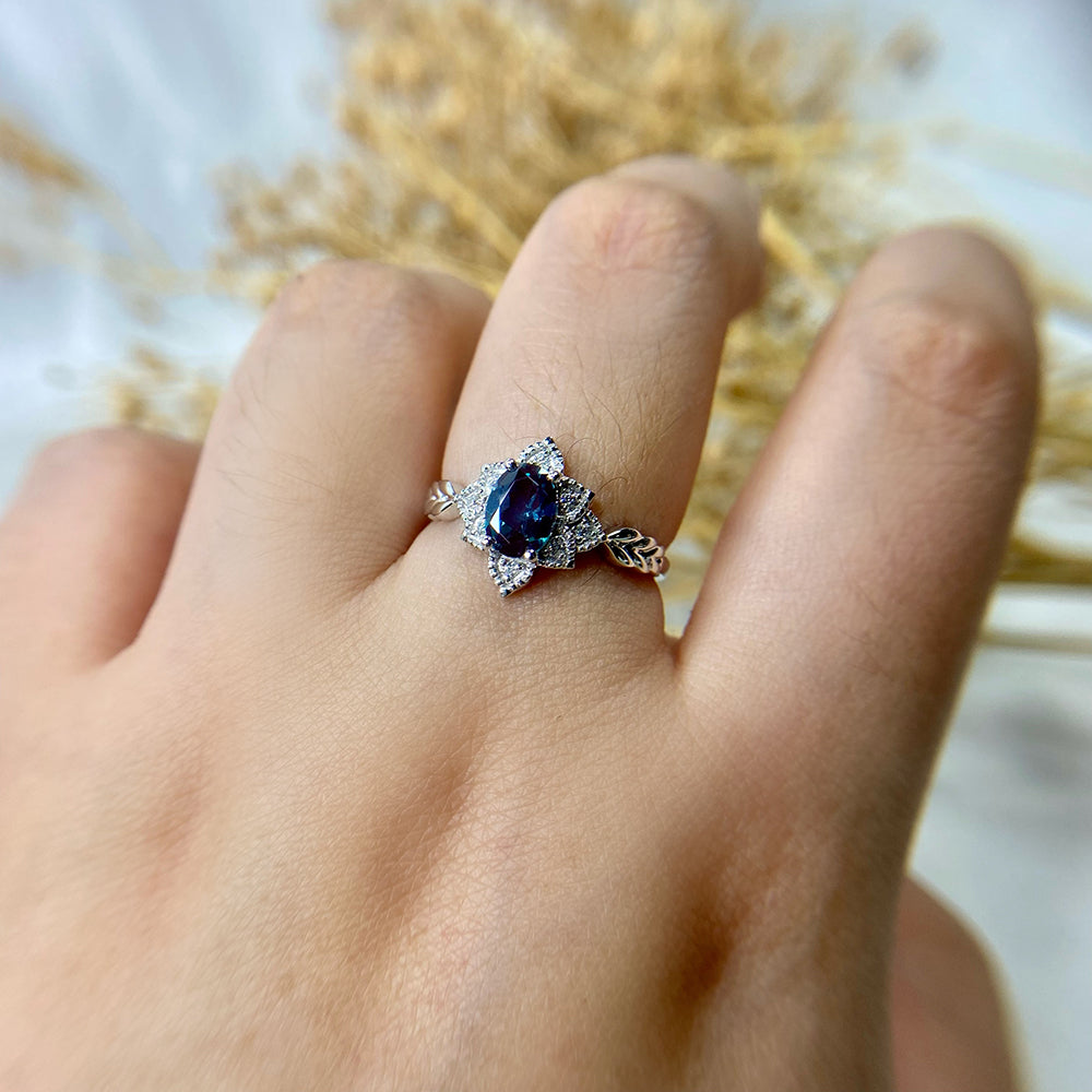 Vintage Alexandrite Engagement Ring 14k18k White Gold Antique Moissanite Ring Bridal Jewelry Art Deco Wedding band Diamond Anniversary Gift