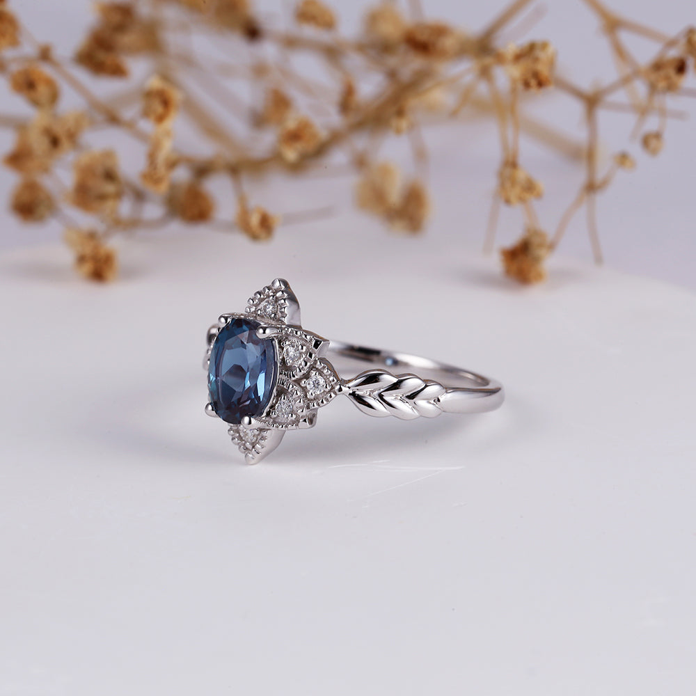 Vintage Alexandrite Engagement Ring 14k18k White Gold Antique Moissanite Ring Bridal Jewelry Art Deco Wedding band Diamond Anniversary Gift