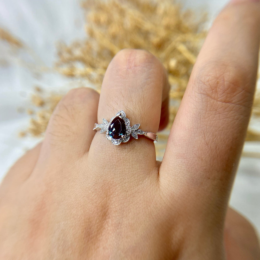 Vintage Pear Shape Alexandrite Engagement Ring Moissanite Wedding Rings 14k18k Rose Gold Rings Marquise Diamond Rings Women Jewelry gift