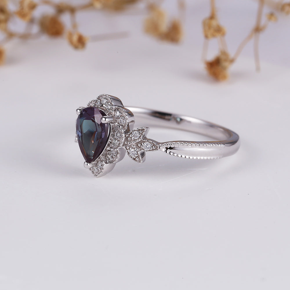 Vintage Pear Shape Alexandrite Engagement Ring Moissanite Wedding Rings 14k18k Rose Gold Rings Marquise Diamond Rings Women Jewelry gift